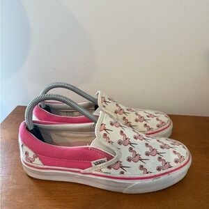 Vans Womens 8 Flamingo Slip-On Shoes - Pink and White